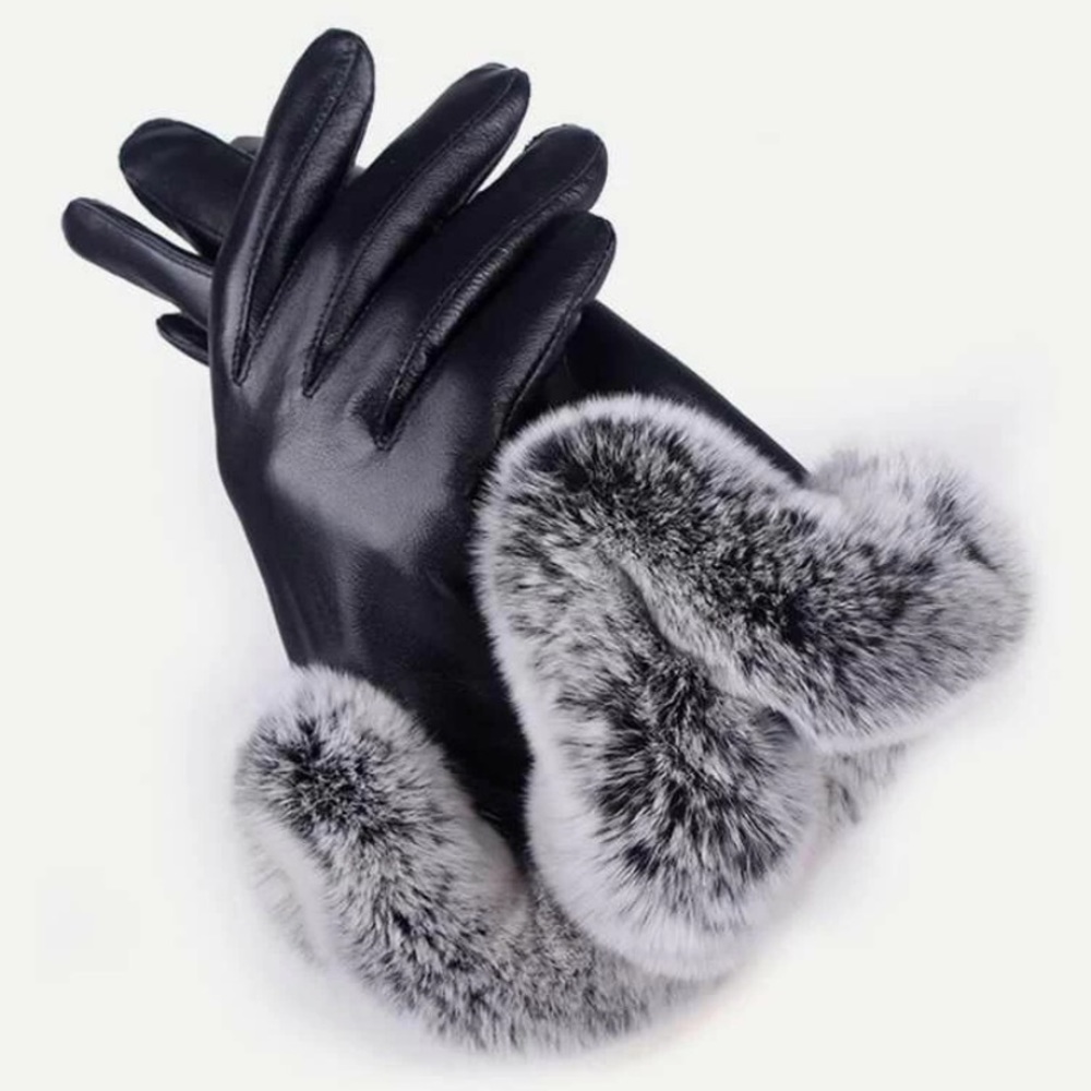 Leather faux fur gloves